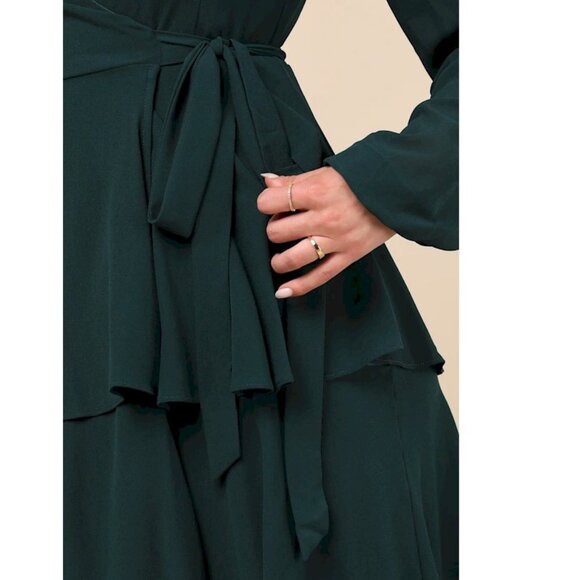 Lulus Marvelous Grace Emerald Long Sleeve Tiered Wrap Maxi Dress Size XL NWOT - Picture 4 of 6